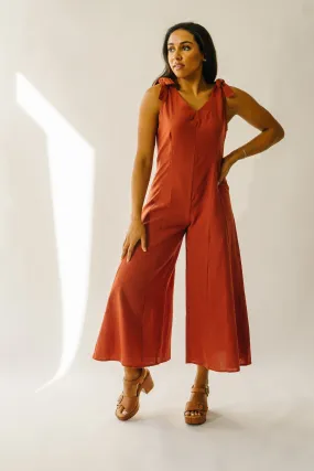 The Evannah Shoulder Tie Jumpsuit in Rust