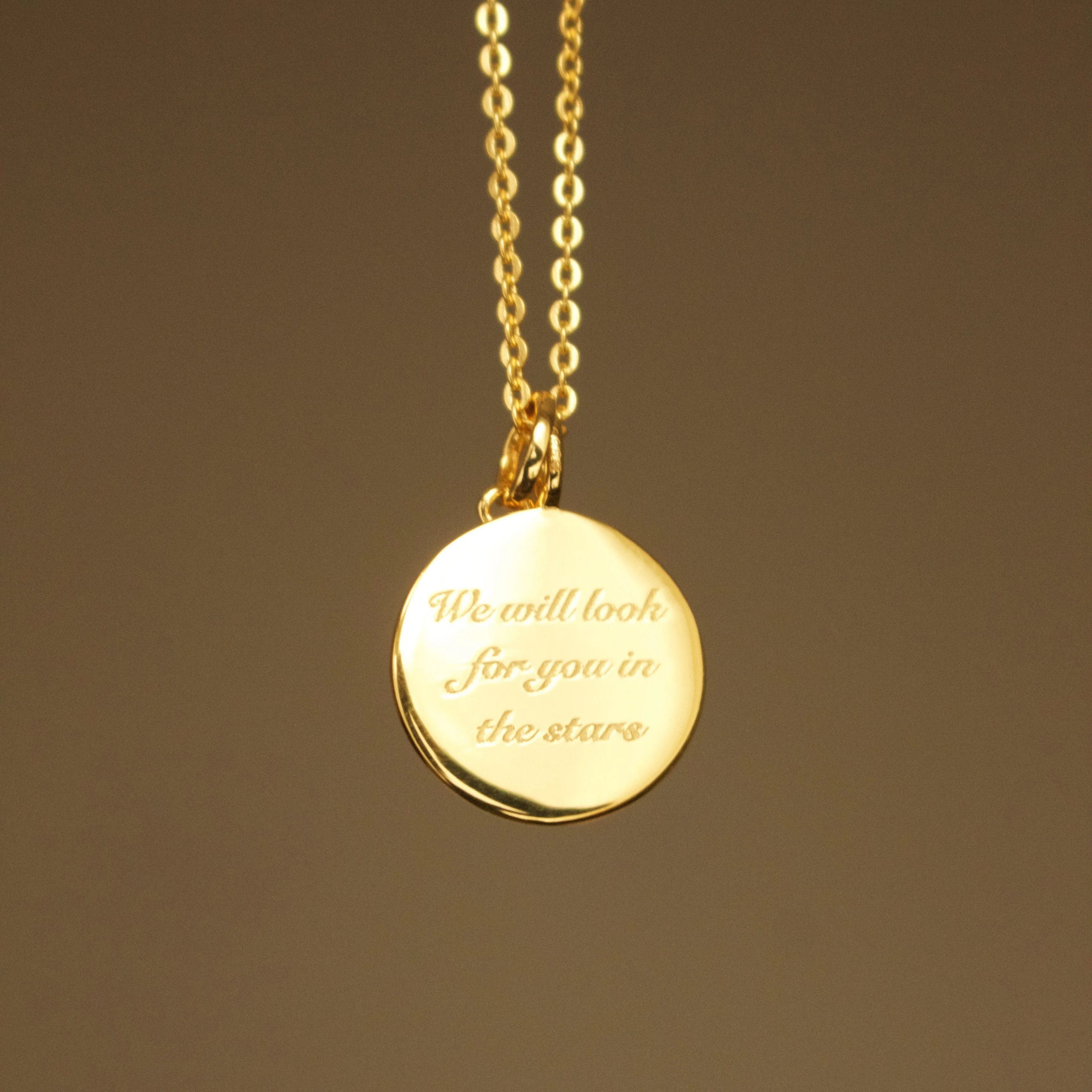 We will look for you in the stars Coin Necklace with Crescent Moon Charm