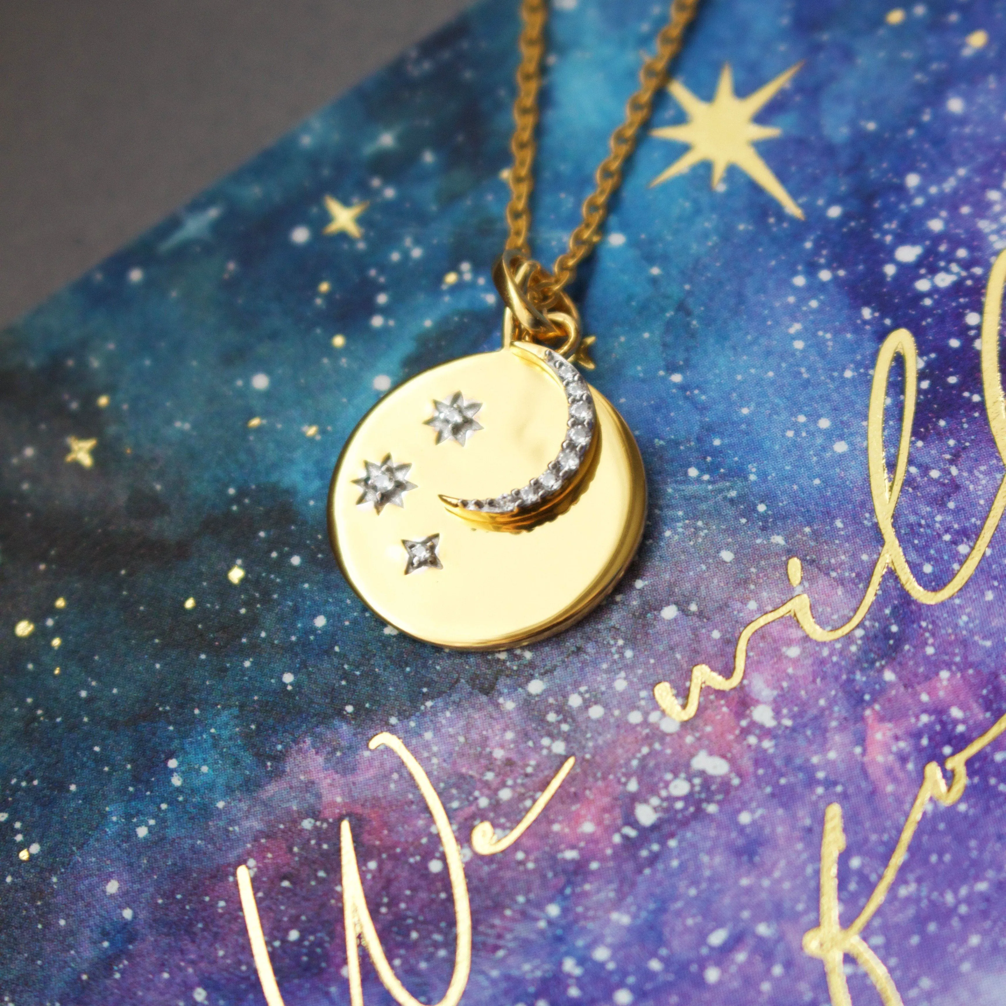 We will look for you in the stars Coin Necklace with Crescent Moon Charm