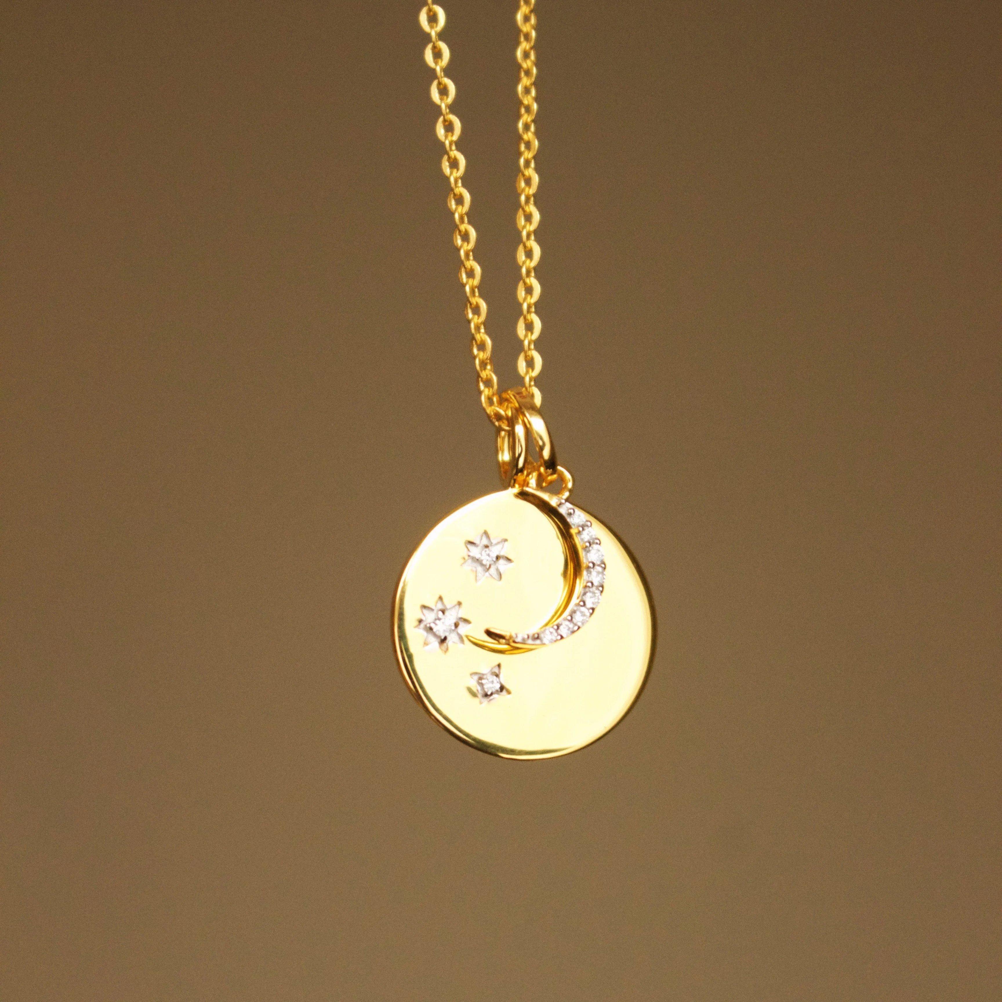 We will look for you in the stars Coin Necklace with Crescent Moon Charm