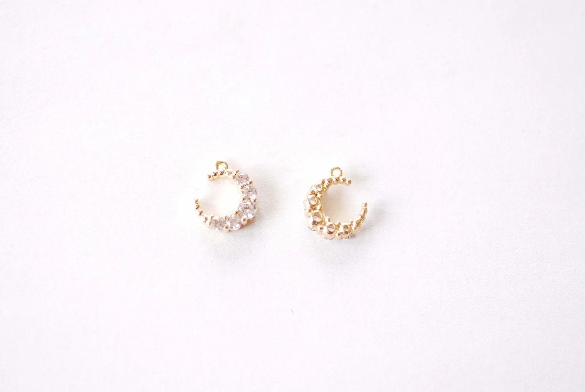 Wholesale Gold Cubic Zirconia Crescent Moon Charm - 16k Gold Plated Brass Micro Pave Half Moon Night Celestial Waning Moon Star B178