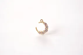 Wholesale Gold Cubic Zirconia Crescent Moon Charm - 16k Gold Plated Brass Micro Pave Half Moon Night Celestial Waning Moon Star B178