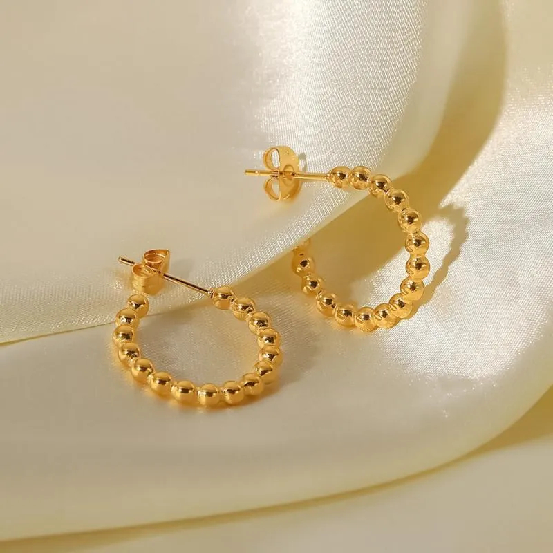 Women's Small Gold Beads Round Bead C-shaped Earrings